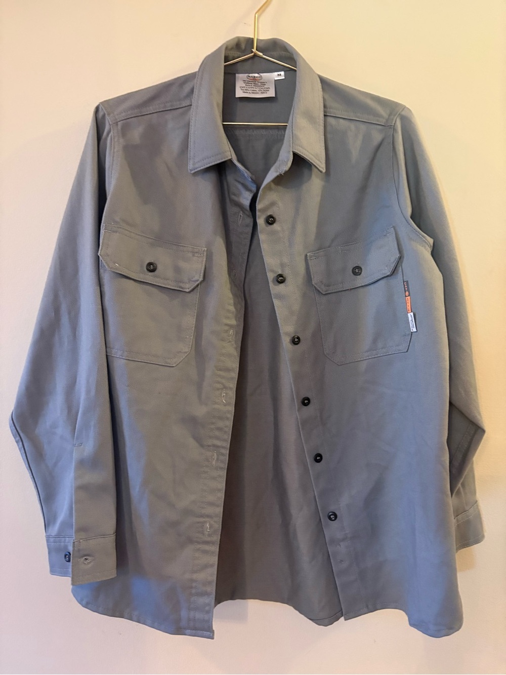 Rasco FR Gray Button-Front Work uniform Shirt Jacket, women’s Sz M.